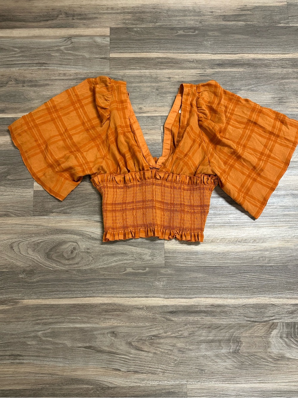 Anthropologie Plunging V-neck Smocked Kimono Blouse